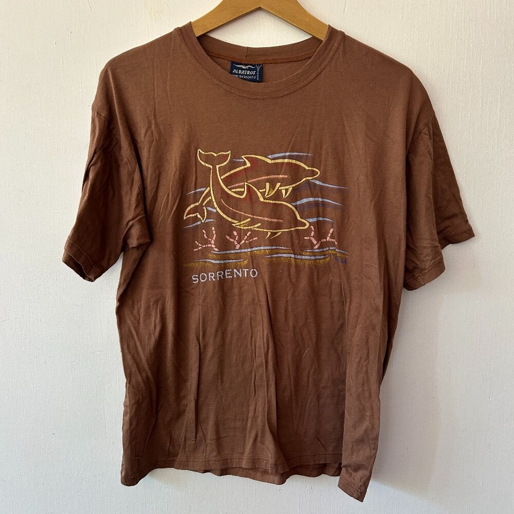 Sorrento Italy Souvenir T-shirt Large Brown Made in Italy Tee Dolphins Coastal